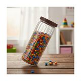 Akasya Kapaklı Uzun Çizgili Cam Kavanoz (1250 Ml) | Hava Geçirmez, Modern Fitilli Tasarım Gıda Saklama Kabı | Makarna, Bakliyat, Kahve ve Çay Kavanozu (9X25 Cm)