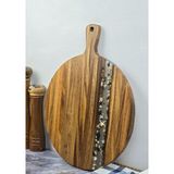 Akasya Kesme Tahtası - Yuvarlak Kesim Tahtası - 39 cm - Kahverengi