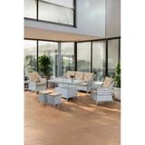 Akasya Serisi 1. Sınıf 3+1+1+2 Puf Beyaz Rattan Cappucıno Minder Bahçe Balkon Oturma Koltuk Takımı