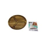 Akasya Yuvarlak 3 Bölmeli Ahşap Servis Sunum Tepsi - Tahtası 20 x 1.4cm