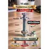 akatsuki M10*55 Paslanmaz Çelik Civata + Somun + Rondela Seti (M10X55Mm) – 10 Adet