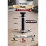 Akatsuki Paslanmaz Çelik Civata + Somun + Rondela Seti (M10x150mm) 10 _ Adet