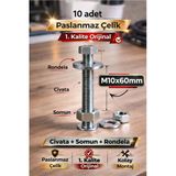 Akatsuki Paslanmaz Çelik Civata + Somun + Rondela Seti (M10x60mm) _ 10 Adet