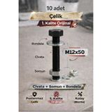 Akatsuki Paslanmaz Çelik Civata + Somun + Rondela Seti (M12x50mm) _ 10 Adet