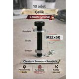 akatsuki Paslanmaz Çelik civata + Somun + Rondela Seti (M12x60mm) – 10 Adet