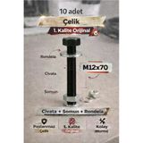 Akatsuki Paslanmaz Çelik Civata + Somun + Rondela Seti (M12x70mm) _ 10 Adet