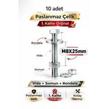 akatsuki Paslanmaz Çelik Civata + Somun + Rondela Seti (M8X25Mm) – 10 Adet