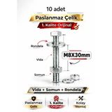 akatsuki Paslanmaz Çelik Civata + Somun + Rondela Seti (M8X30Mm) – 10 Adet