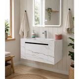 Akay Dizayn Porselen Banyo Lavabosu - Beyazgri K01 - Gri - Beyaz - 80CM