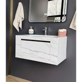 Akay Dizayn Porselen Banyo Lavabosu - Beyazgri K01 - Gri - Beyaz - 90CM