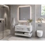 Akay Dizayn Porselen Banyo Lavabosu - Beyazgri K03 - Gri - Beyaz - 100cm