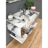 Akay Dizayn Porselen Banyo Lavabosu - Beyazsiyahsarı L13 - 80 cm