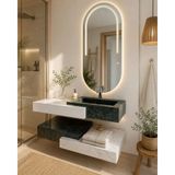 Akay Dizayn Porselen Banyo Lavabosu - Beyazyeşil L07 - 90 cm - Beyaz - Yeşil