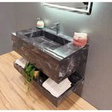 Akay Dizayn Porselen Banyo Lavabosu - Gri L11 - Gri - Beyaz - 90 cm