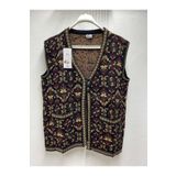 Akay Etnik Kilim Desen Triko Geniş Kalıp Cepli Düğmeli Kadın Anne Kilim Yelek