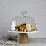 Akayev Mermer 25 Cm Ahşap Konik Ayaklı Beyaz Cam Fanus