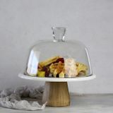 Akayev Mermer 25 Cm Ahşap Konik Ayaklı Kalın Beyaz Cam Fanus
