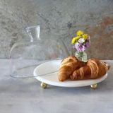 Akayev Mermer 25 Cm Altın Boncuk Ayaklı Beyaz Cam Fanus