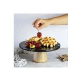 Akayev Mermer 25 Cm Konik Ahşap Ayaklı Siyah Yuvarlak Sunum Tabağı