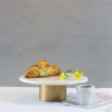 Akayev Mermer 25 cm Metal Ayaklı Beyaz Yuvarlak Sunum Tabağı
