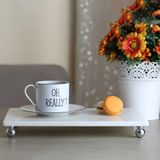 Akayev Mermer Beyaz 30 x 20 cm Gümüş Boncuk Ayaklı Sunum Tabağı