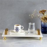 Akayev Mermer Beyaz 30x20 cm Altın Boncuk Ayaklı Tepsi