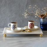 Akayev Mermer Beyaz 30x20 cm Boncuk Ayaklı Sunum Tabağı