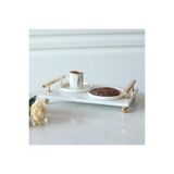 Akayev Mermer Beyaz Altın Boncuk Ayak Florya 30X19 Cm Tepsi, Nişan Söz Tepsisi, Peynir Tabağı, Kahve Köşesi