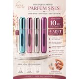 AKBA HOME 10 ml Büyük Boy Doldurulabilir Parfüm Şişesi 4’lü Set Mini Sprey Atomizer Seyahat Tipi 11x2 cm