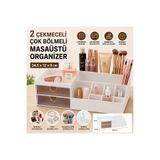AKBA HOME 2 Çekmeceli Çok Bölmeli Masaüstü Organizer Makyaj Takı Kozmetik Kalem Düzenleyici 24,5x12x9 cm