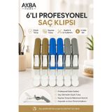 AKBA HOME 6’lı Profesyonel Saç Klipsi Seti Güçlü Tutuş Kaymaz Kuaför Tokası Saç Ayırma ve Şekillendirme Klipsi