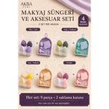AKBA HOME 9 Parça Makyaj Süngeri Seti, Pudra Pufu ve Far Aplikatörü, 2 Saklama Kutulu