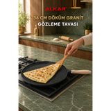 AKBA HOME Gözleme Tavası 36 cm Döküm Granit Ahşap Saplı Profesyonel Bazlama Krep ve Sac Tava