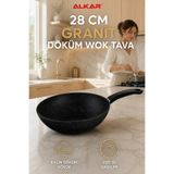AKBA HOME Granit Döküm Wok Tava 28 cm Profesyonel Kalın Gövdeli Eşit Isı Dağılımlı Derin Tava