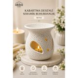 AKBA HOME Kabartma Desenli Seramik Buhurdanlık Dekoratif Tealight Mumluk Oda Kokusu Difüzörü