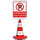 Akbank Park Etmeyiniz Logo Çift Taraf Baskı Kedi Gözlü Ağırlıklı Koni Seti Trafik Dubası