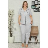 Akbeniz 202 Kadın Pamuklu Cepli Kısa Kol Büyük Beden Pijama Takım
