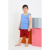 Akbeniz 20434 Mavi Erkek Çocuk Sıfır Kol Şortlu Beyaz Penye Pijama Takımı