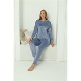 Akbeniz 20624 Kadife Mavi Kadın Pijama Takım