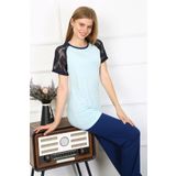 Akbeniz 4148 Su Yeşili Kolu Dantelli Penye Kadın Pijama Takım