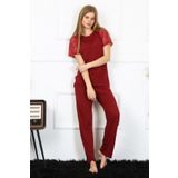 Akbeniz 4152 Bordo Kolu Dantelli Penye Kadın Pijama Takım