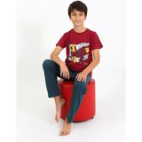 Akbeniz Erkek Çocuk Kısa Kol Penye Pijama Takım 20758 Bordo - 7 - 8
