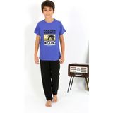 Akbeniz Erkek Çocuk Kısa Kol Penye Pijama Takım 20758 Saks - 9 - 10