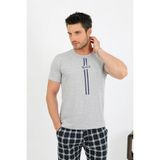Akbeniz Erkek Pamuk Kısa Kol Pijama Takım Gri 6875 - 2XL