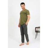 Akbeniz Erkek Pamuk Kısa Kol Pijama Takım Haki 6875