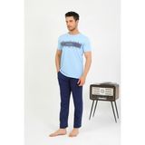Akbeniz Erkek Pamuk Kısa Kol Pijama Takım Mavi 6875 - 4XL