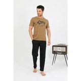 Akbeniz Erkek Pamuk Kısa Kol Pijama Takım Vizon 6875 - 2XL