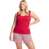 Akbeniz Kadın Büyük Beden Çizgili Cep Şortlu Pijama Takımı - Kırmızı - 6XL