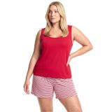 Akbeniz Kadın Büyük Beden Çizgili Cep Şortlu Pijama Takımı - Kırmızı