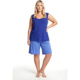 Akbeniz Kadın Büyük Beden Fitilli Şortlu Pijama Takımı – Saks Mavisi - 4XL